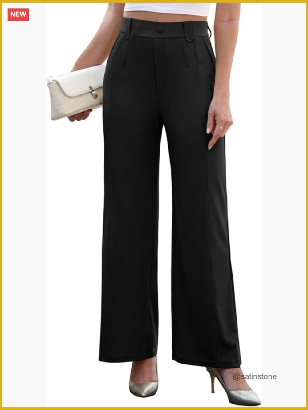 High Waisted Wide Leg Dress Pants Stretchy Pull On Office Slacks